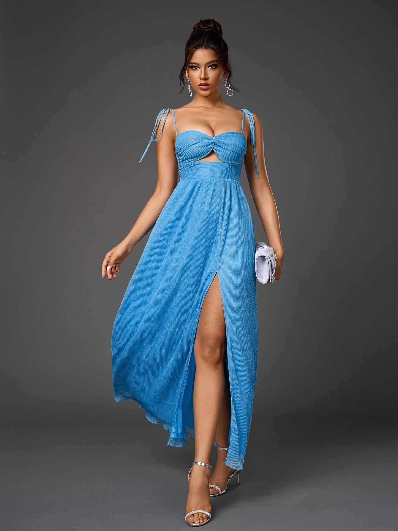 Lacing Strap Cut Out Glitter Maxi Dress - View 5