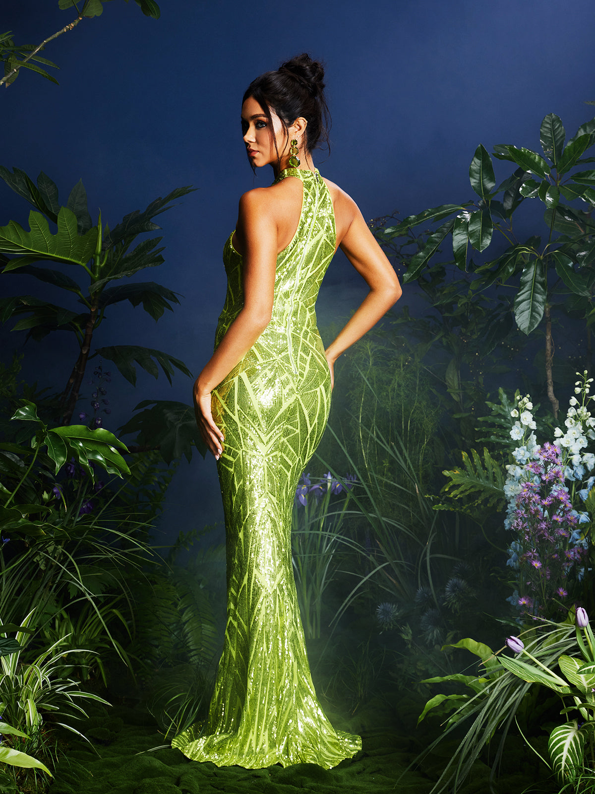 Sequin Halter Neck Backless Mermaid Maxi Dress