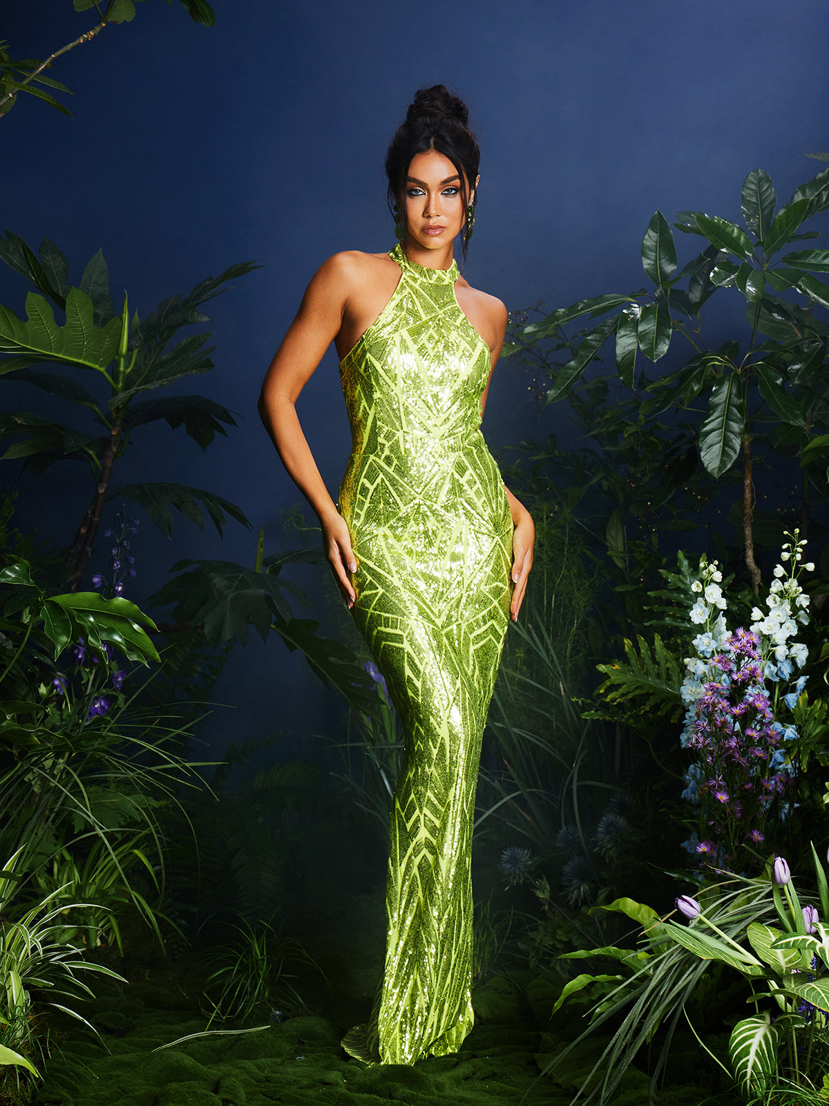 Sequin Halter Neck Backless Mermaid Maxi Dress