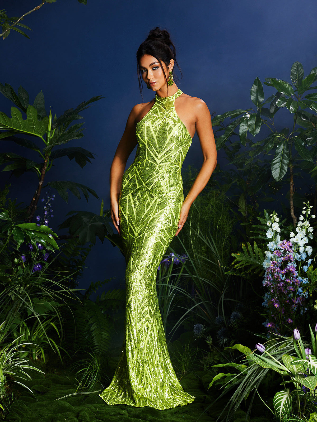 Sequin Halter Neck Backless Mermaid Maxi Dress