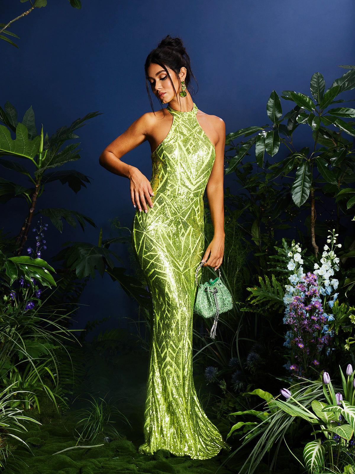 Sequin Halter Neck Backless Mermaid Maxi Dress