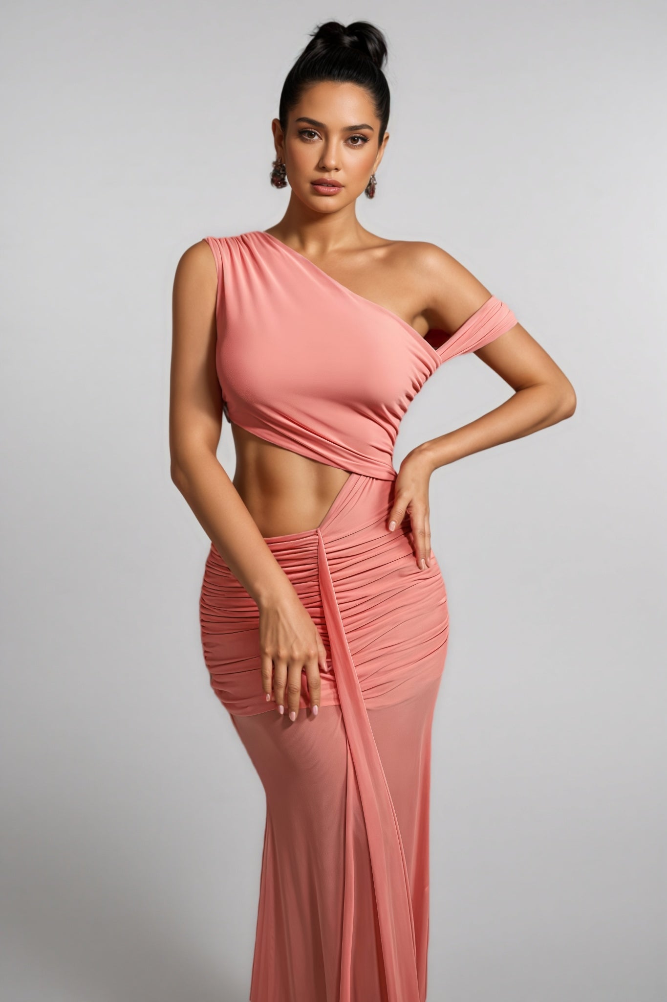 Orielrt Cutout Ruched Mesh Maxi Dress - View 2