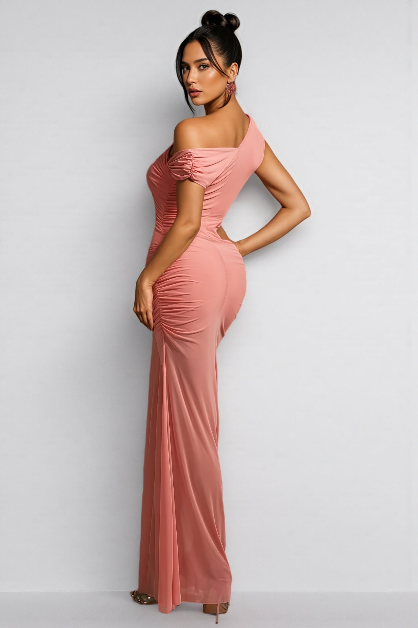 Orielrt Cutout Ruched Mesh Maxi Dress - View 6