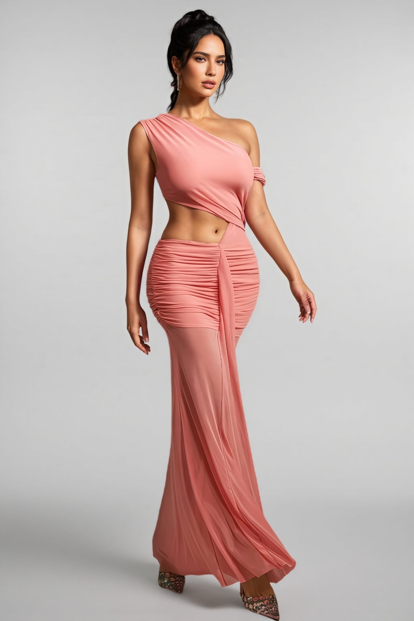 Orielrt Cutout Ruched Mesh Maxi Dress - View 5