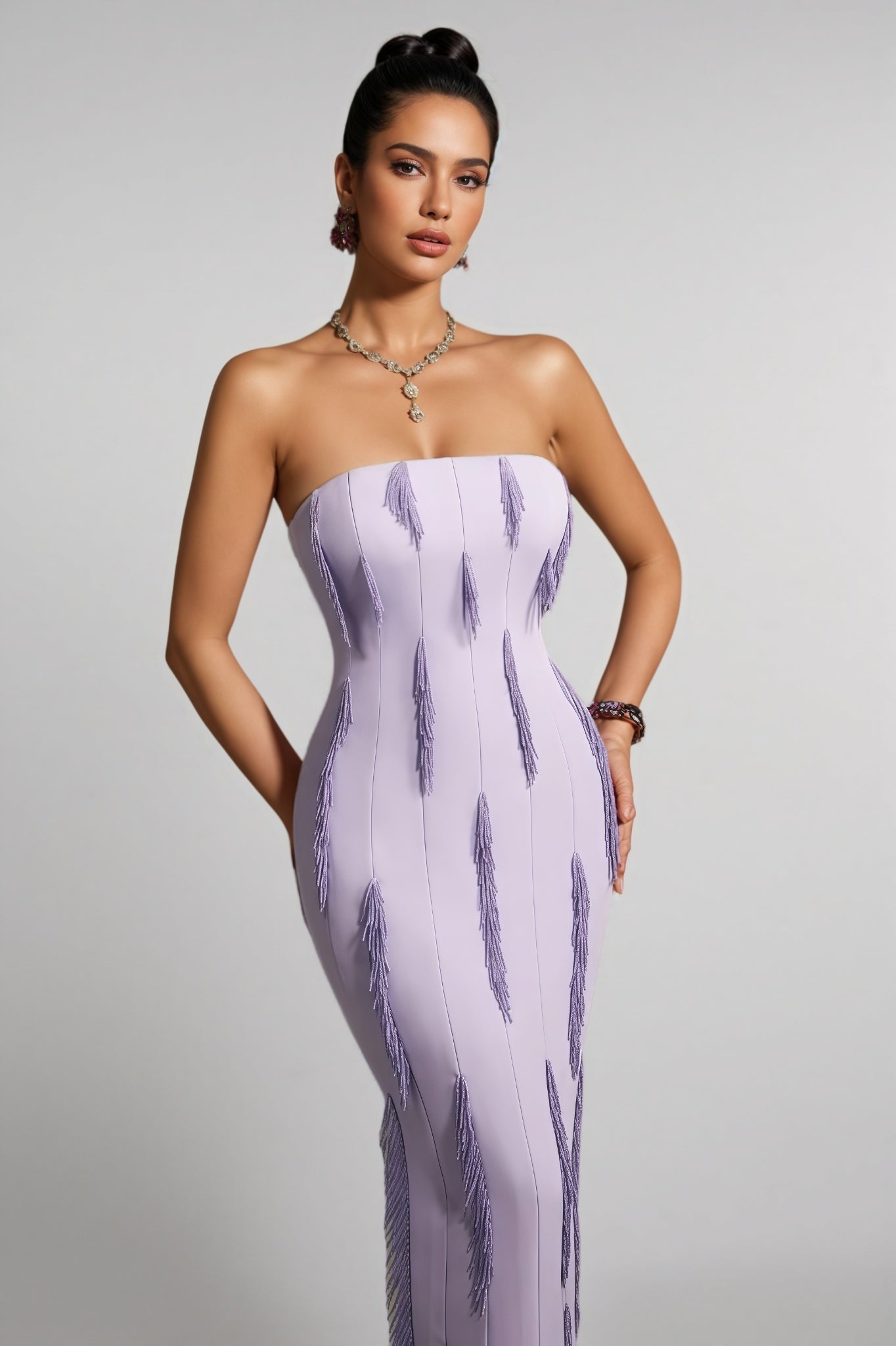 Liorald Strapless Beaded Fringe Maxi Dress - View 3