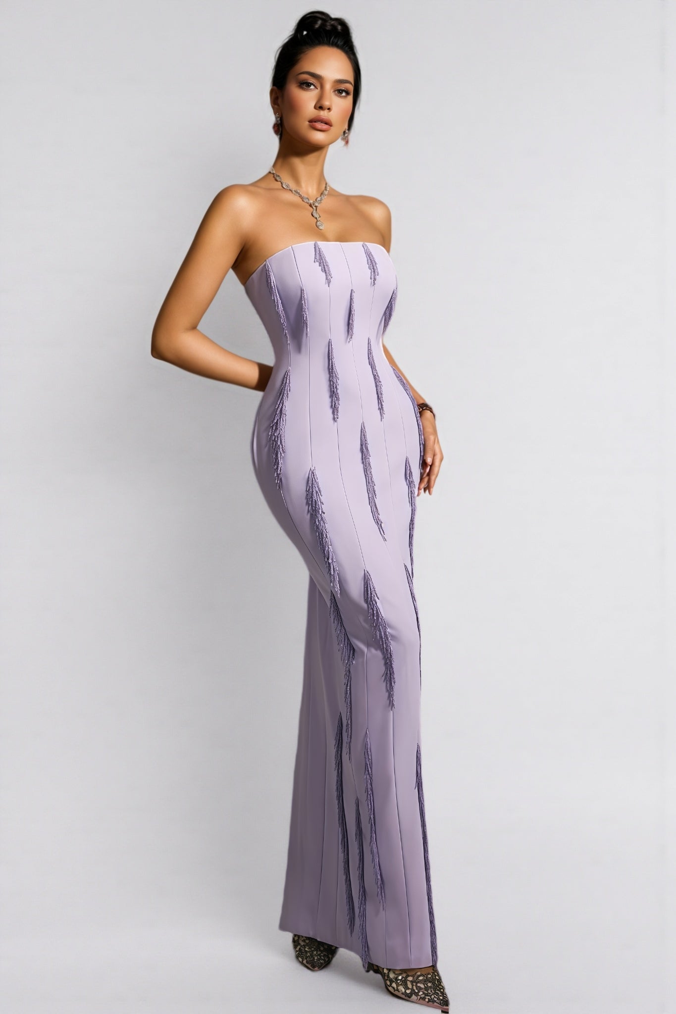 Liorald Strapless Beaded Fringe Maxi Dress - View 4