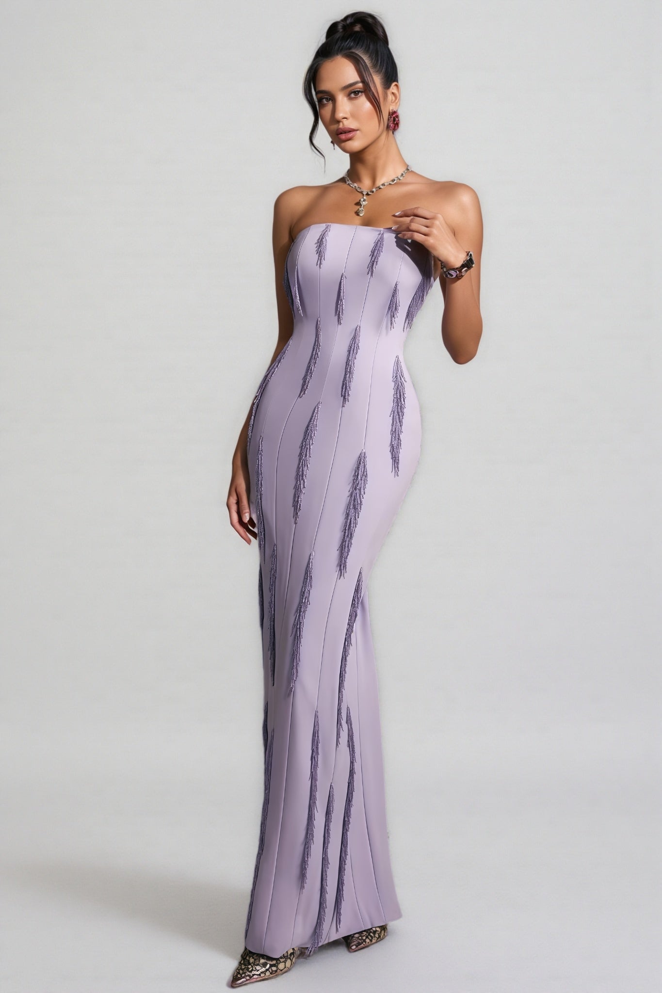 Liorald Strapless Beaded Fringe Maxi Dress - View 5