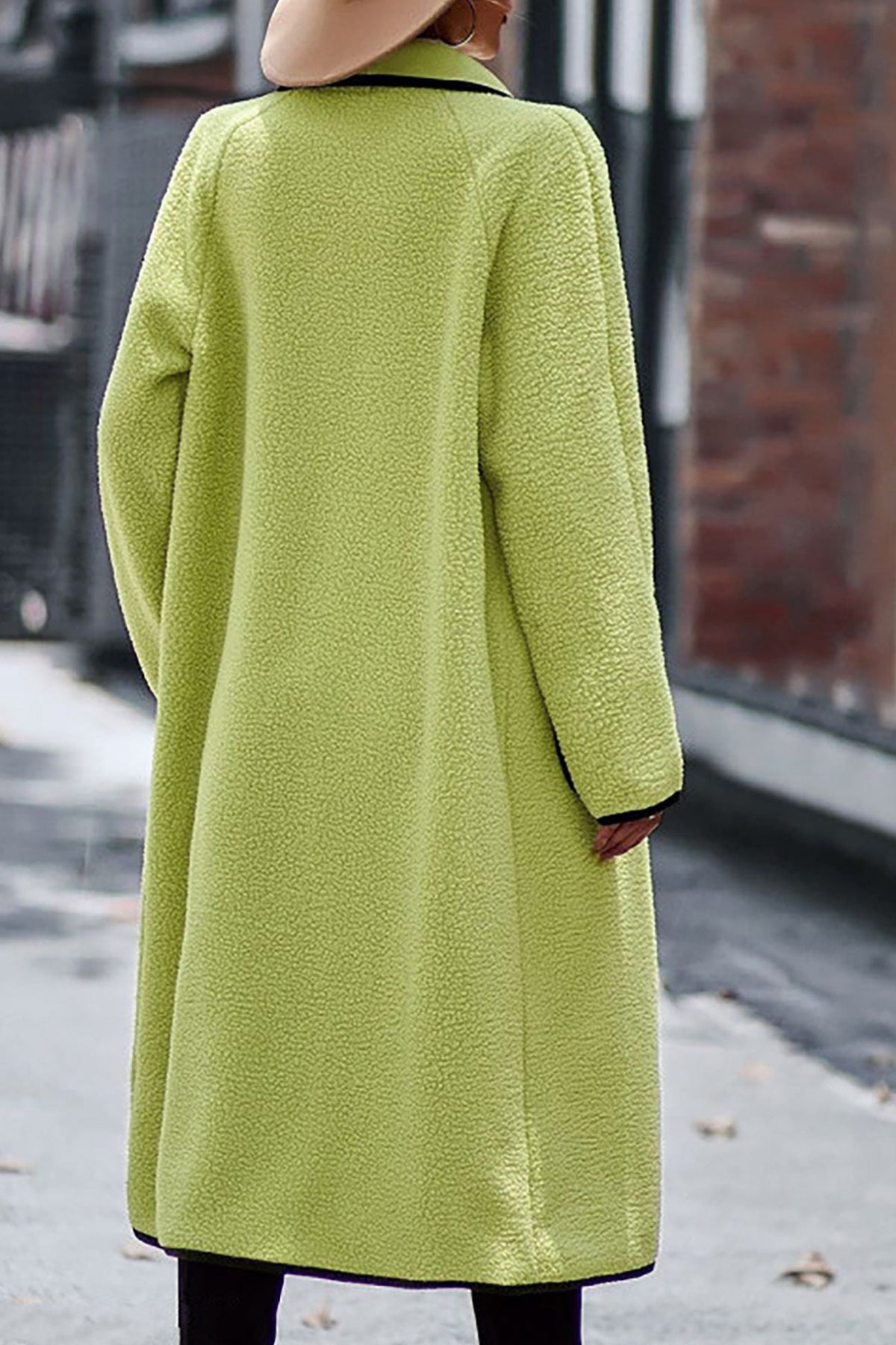 Fleece Contrast Trim Open Front Patch Pocket Longline Coat 8