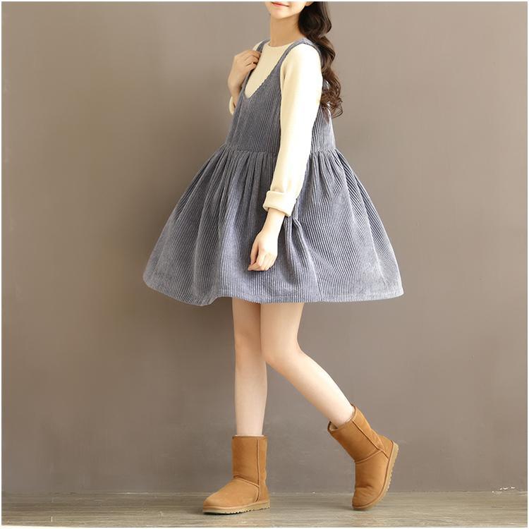 Lavender corduroy oversize cotton dress sleeveless strap dress