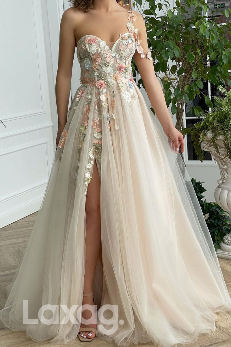 17752 - Floral Appliqued Strapless Sleeveless Sweetheart Prom Dress