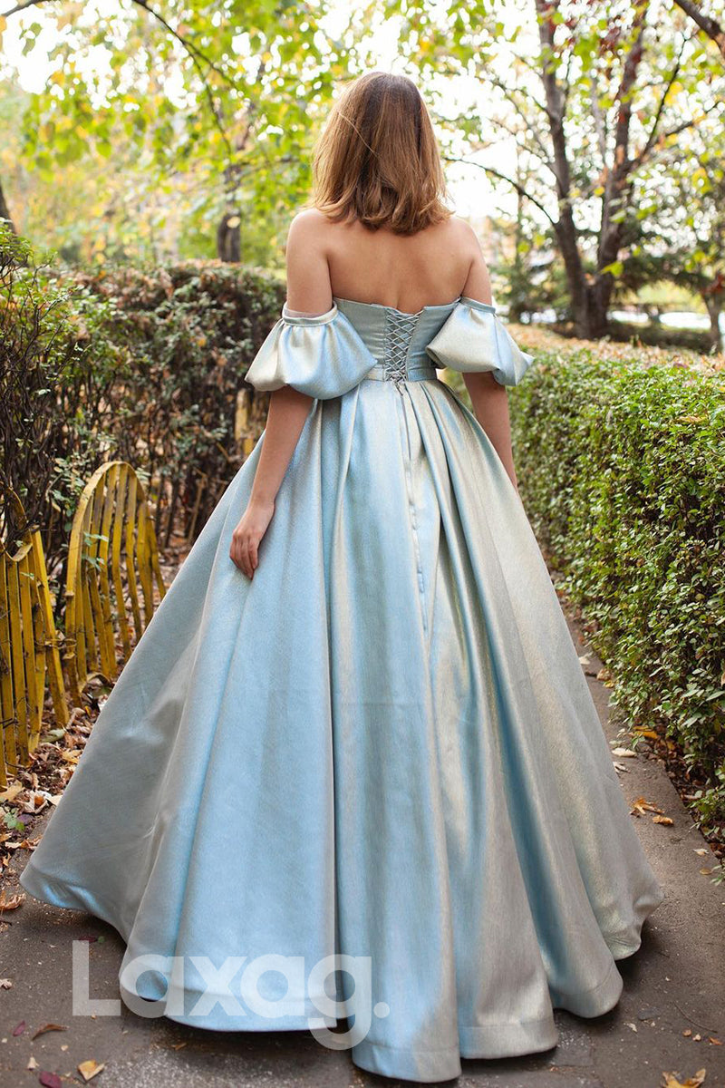 17772 - Off Shoulder Short Sleeveless Appliques Long Prom Ball Gown