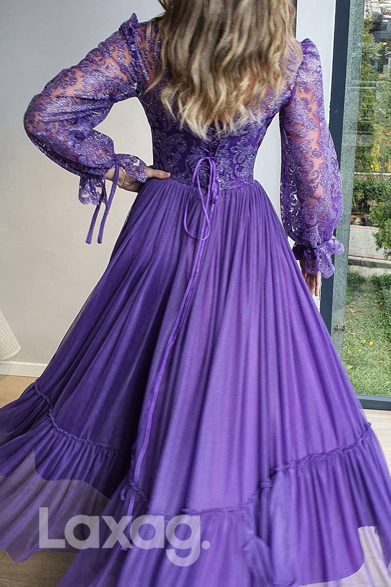 17781 - Women's Scoop Long Sleeves Long Formal Evening Gowns