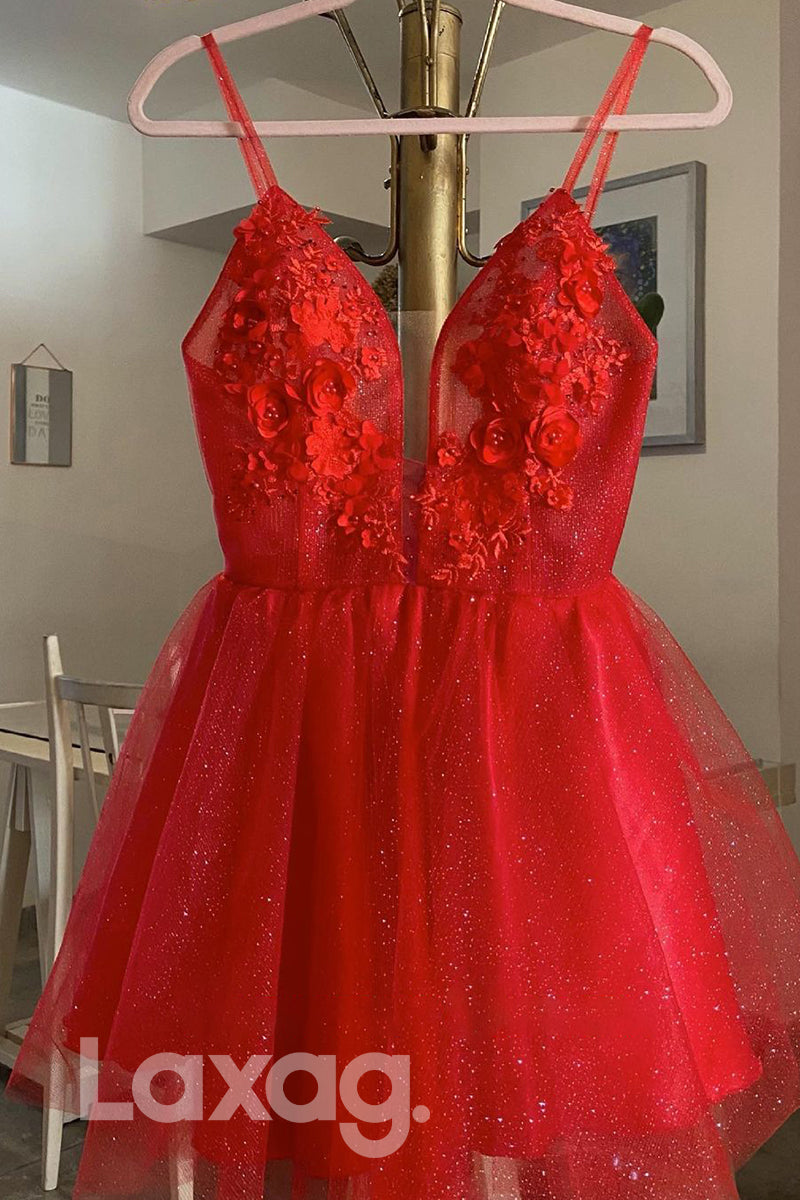 17782 - Plunging V-Neck Lace Applique Long Prom Dress with Detachable Skirt