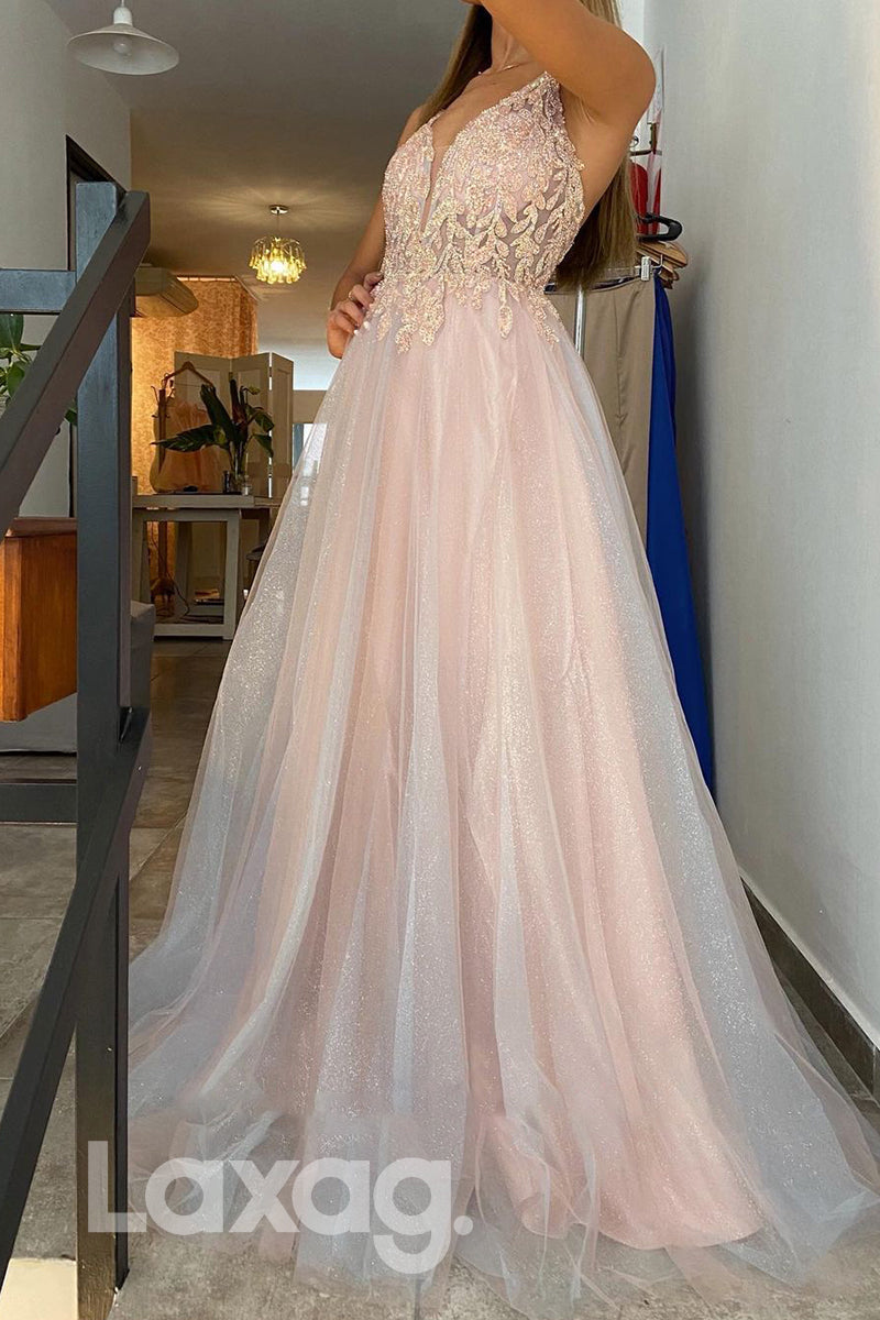17797 - Women's Spaghetti Straps Applique Long Prom Dress