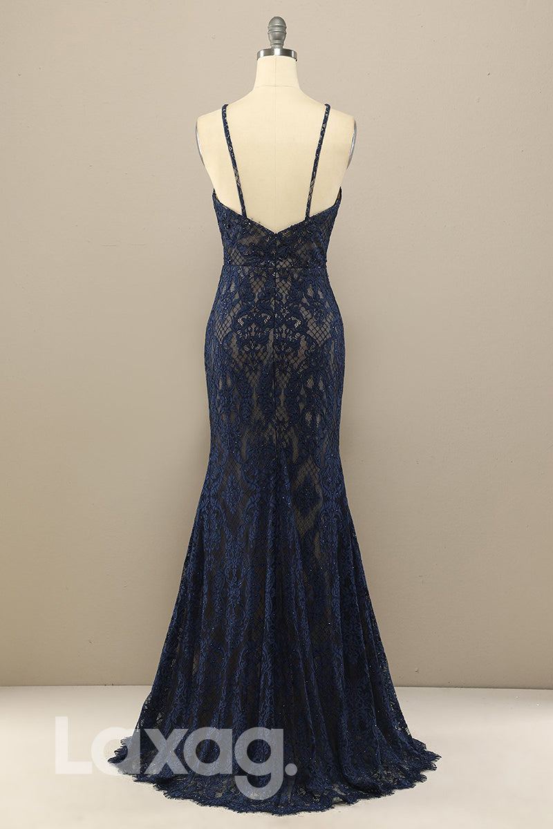 18768 - Chic Halter Lace Beads Mermaid Formal Evening Dress with Slit