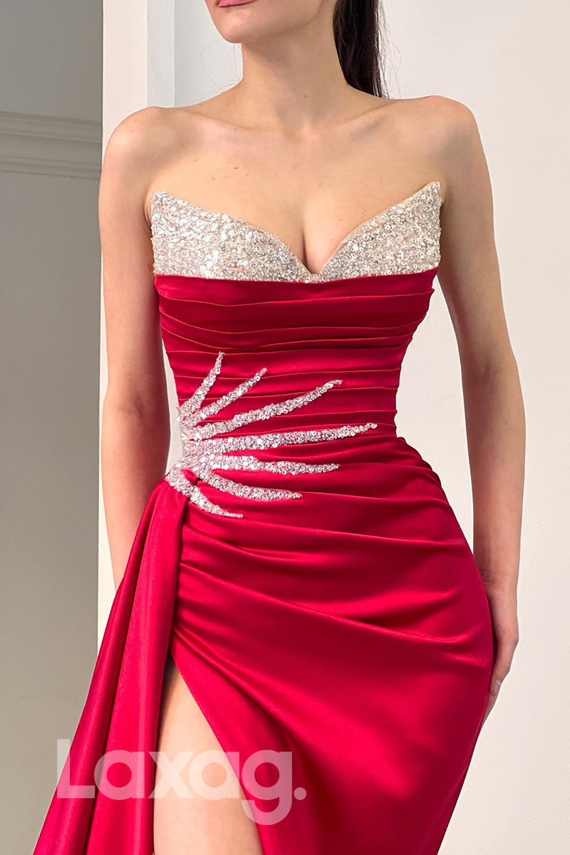 16821 - Sweetheart Thigh Slit Sequins Long Prom Dress