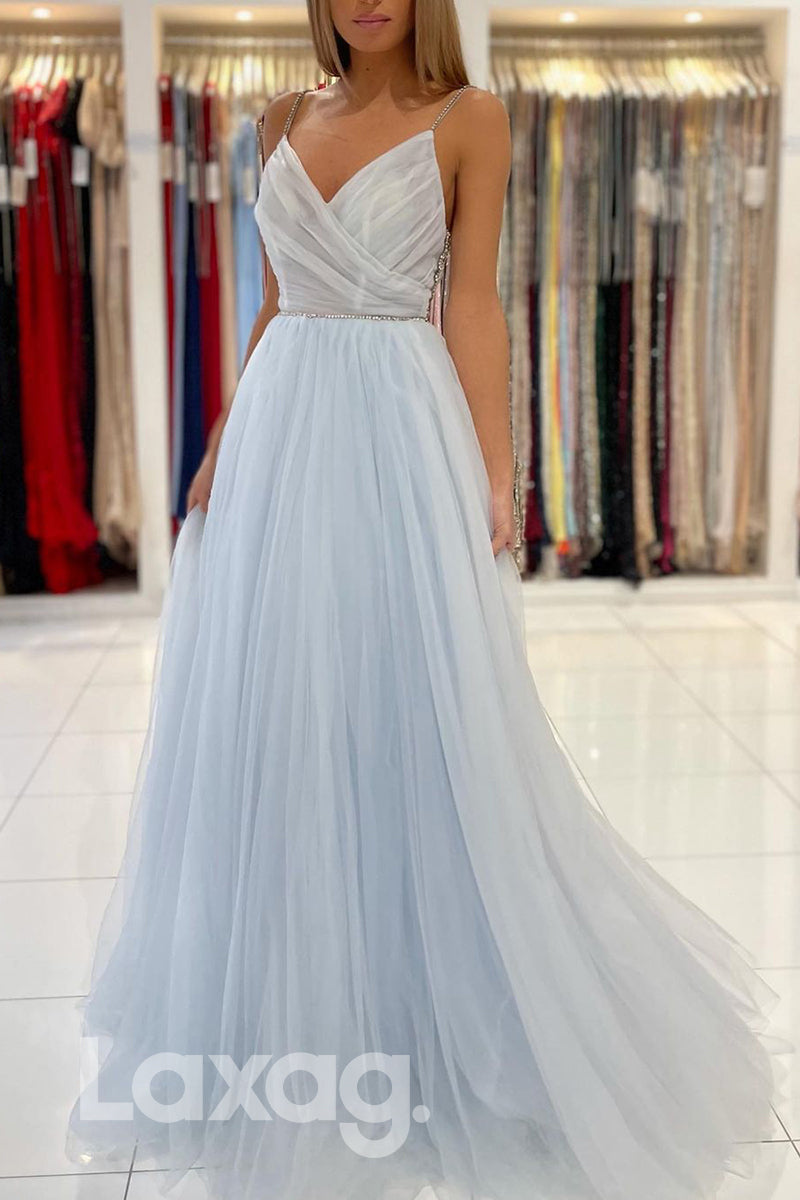 20764 - Spaghetti Straps Beads A-line Long Prom Dress