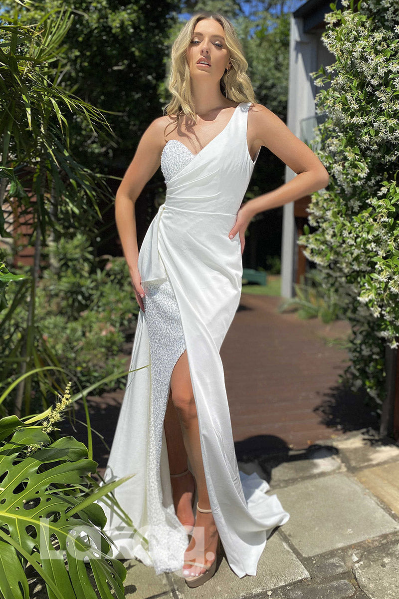 16777 - One Shoulder Sweetheart Front Slit Party Prom Dress