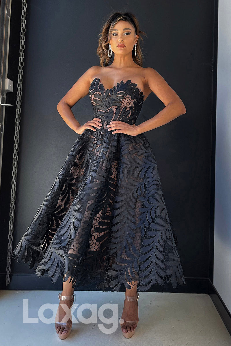 16778 - Sweetheart Tea Length Lace Party Prom Dress