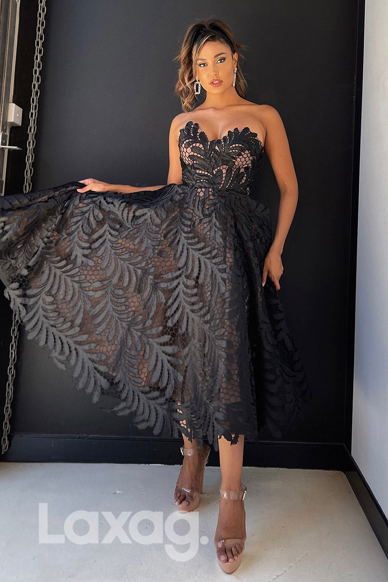 16778 - Sweetheart Tea Length Lace Party Prom Dress