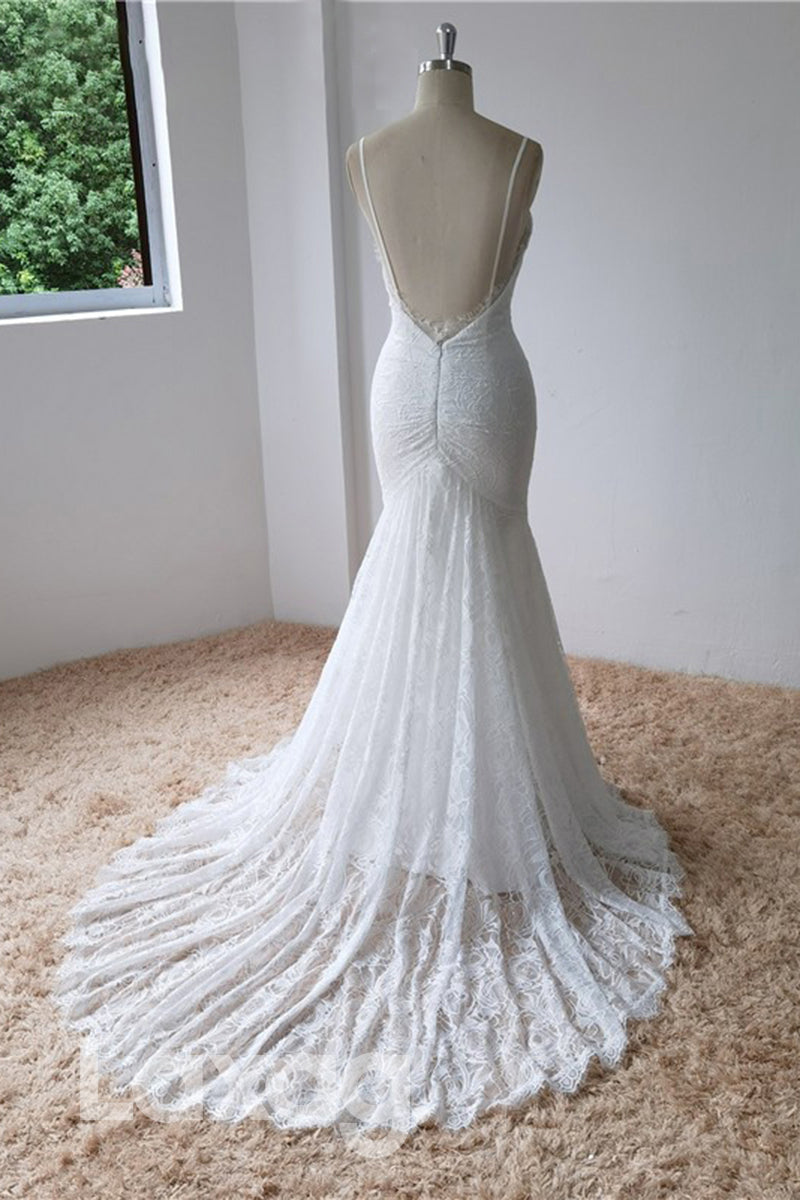 13550 - Spaghetti Lace Wedding Dress Mermaid Gown