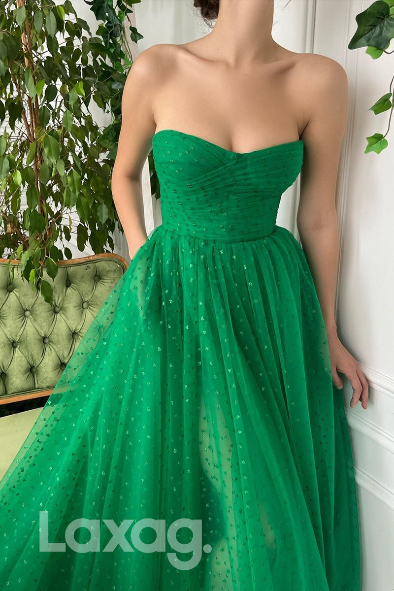 16724 - Sweetheart Thigh Slit Dot Tulle A-line Formal Dress