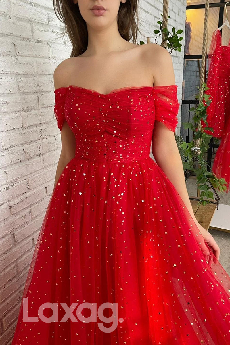 15743 - Off Shoulder Sparkly Star A-line Formal Dress
