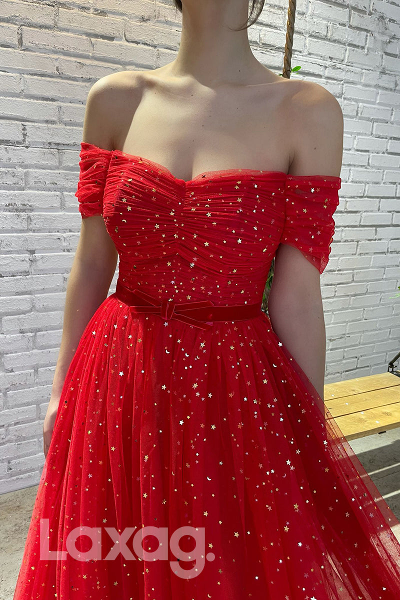 15743 - Off Shoulder Sparkly Star A-line Formal Dress