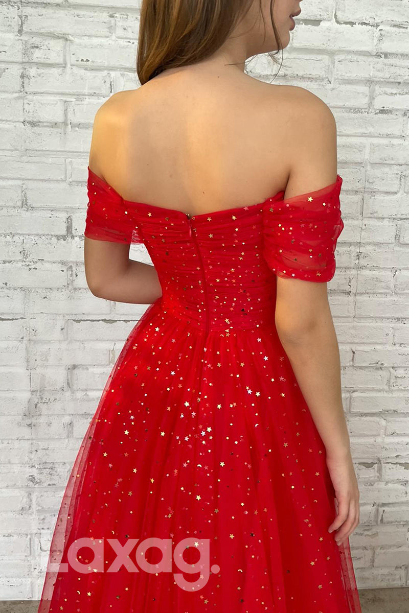 15743 - Off Shoulder Sparkly Star A-line Formal Dress