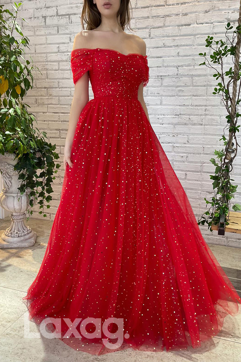 15743 - Off Shoulder Sparkly Star A-line Formal Dress