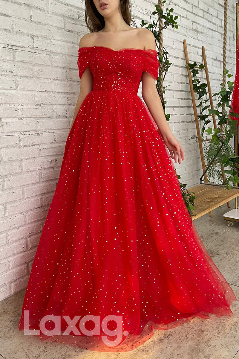 15743 - Off Shoulder Sparkly Star A-line Formal Dress