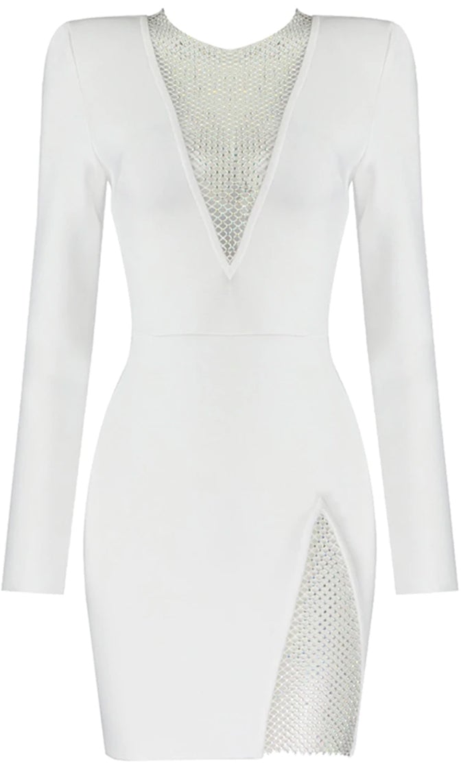 Mesh Inset Round Neck Long Sleeve Bodycon Mini Dress 8