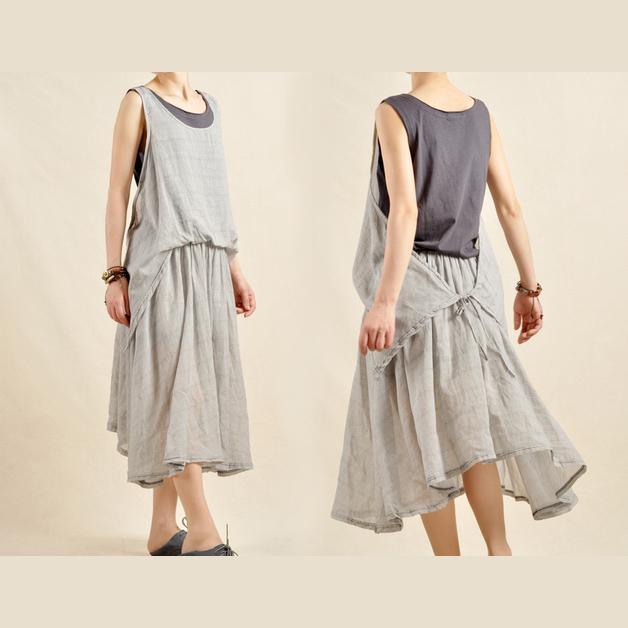 Layered gray sundress linen maxi dress