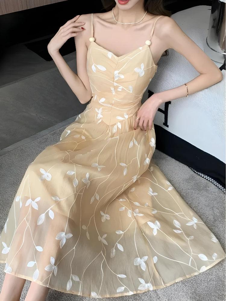 Leaves Mesh Midi Dress - View 3