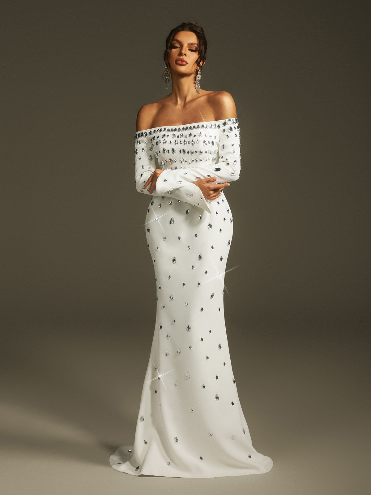 Off Shoulder Crystal Maxi Dress - View 5