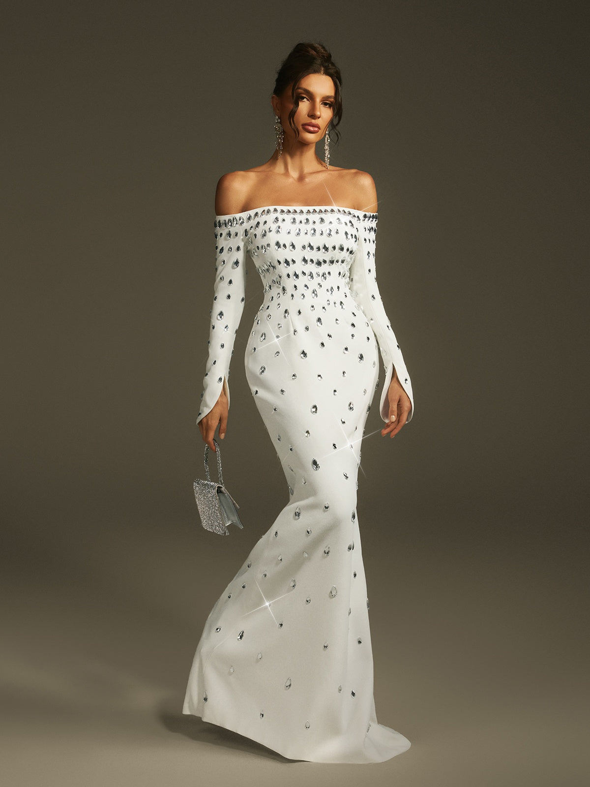Off Shoulder Crystal Maxi Dress - View 2