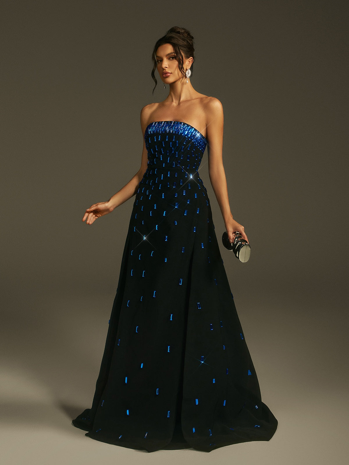 Strapless Crystal Maxi Dress - View 5