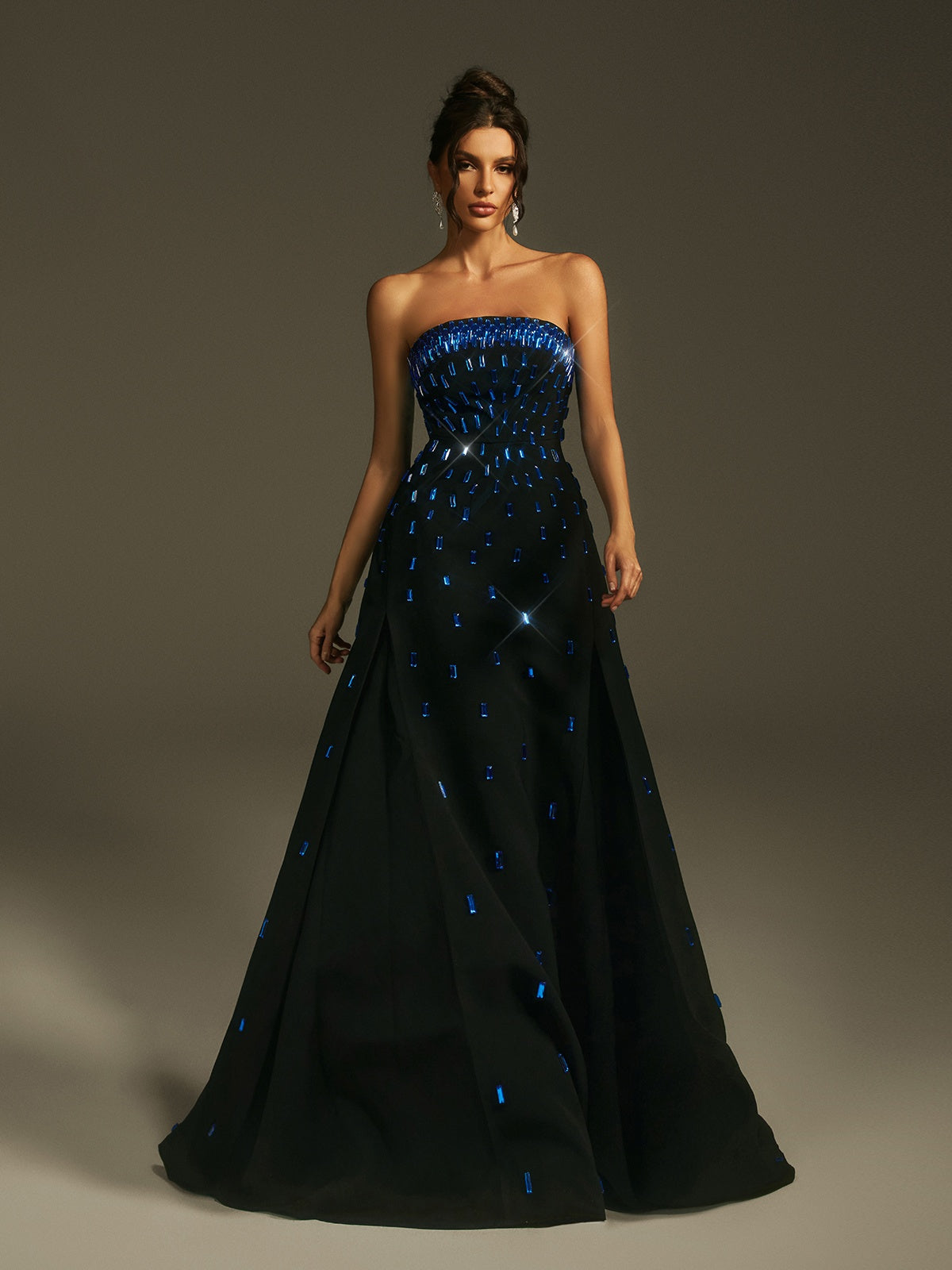 Strapless Crystal Maxi Dress - View 3