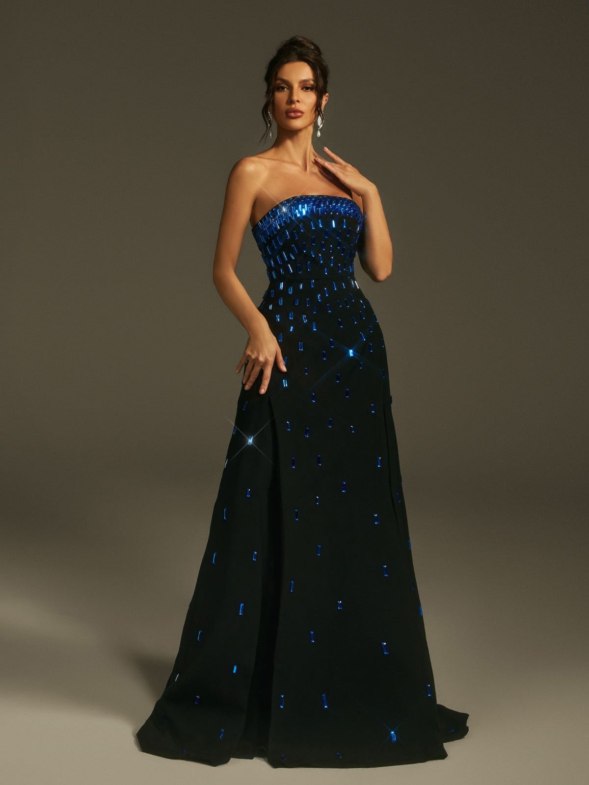 Strapless Crystal Embellished A-Line Formal Maxi Gown