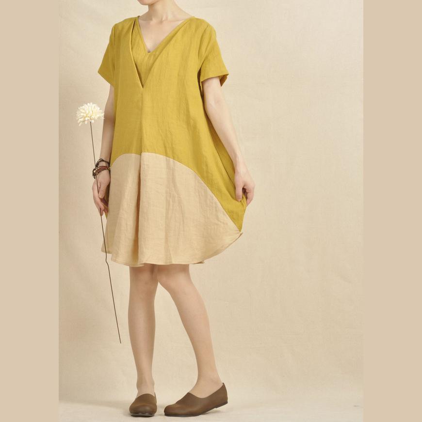Lemon yellow shirt dress color patchwork sundress