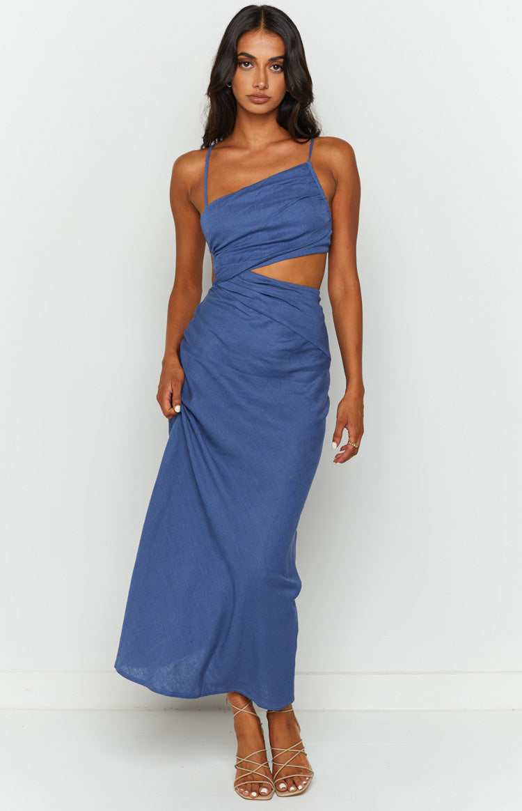 Linen Look Straight Neck Cami Side Cut Out Maxi Dress 3