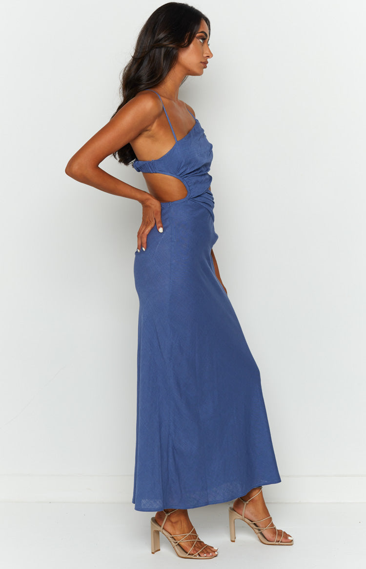 Linen Look Straight Neck Cami Side Cut Out Maxi Dress 4