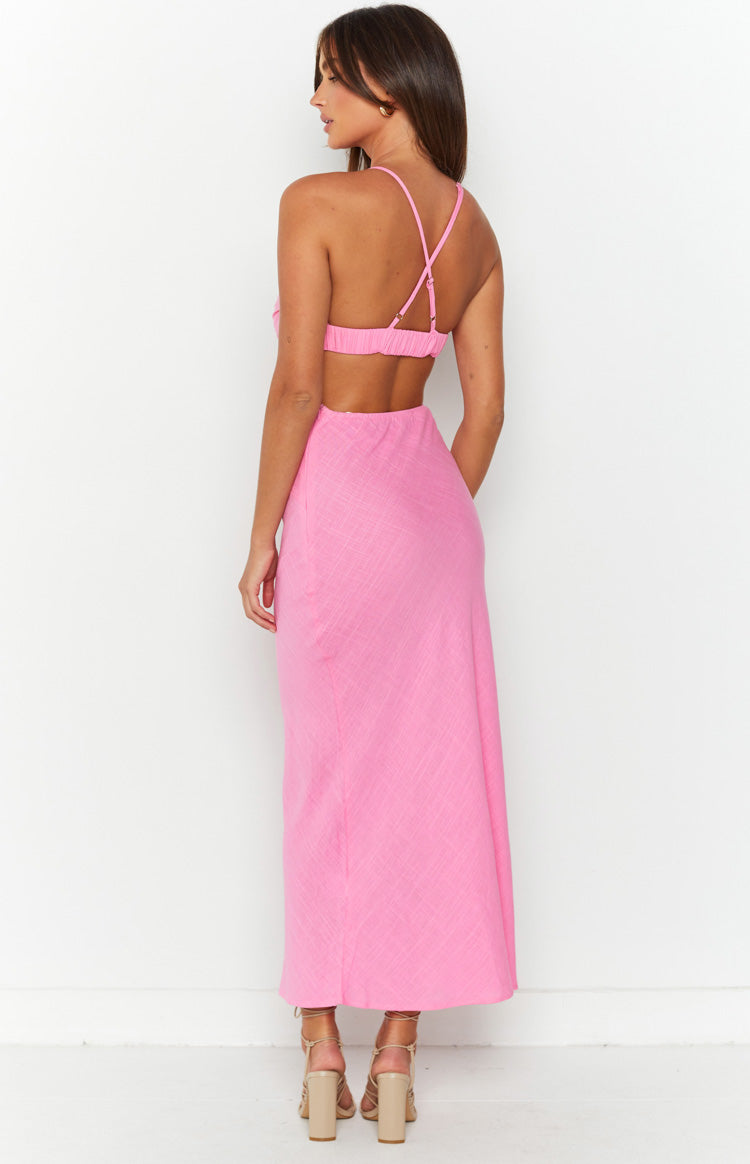 Linen Look Side Waist Cut Out Cami Column Maxi Dress 7
