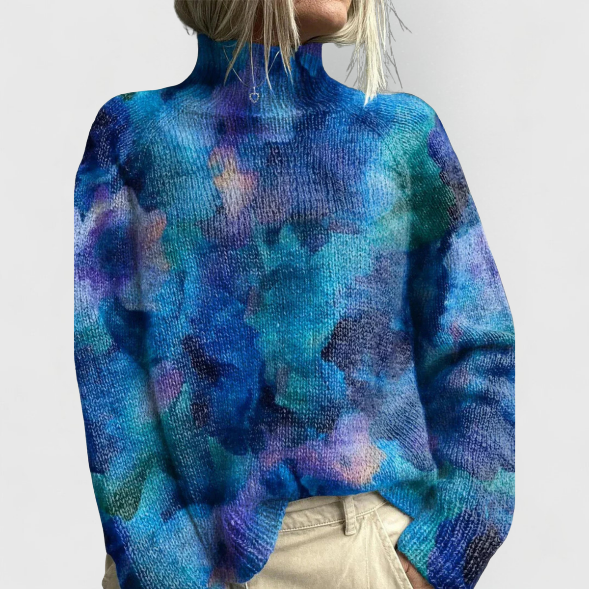 Floral Print Turtleneck Long Sleeve Sweater