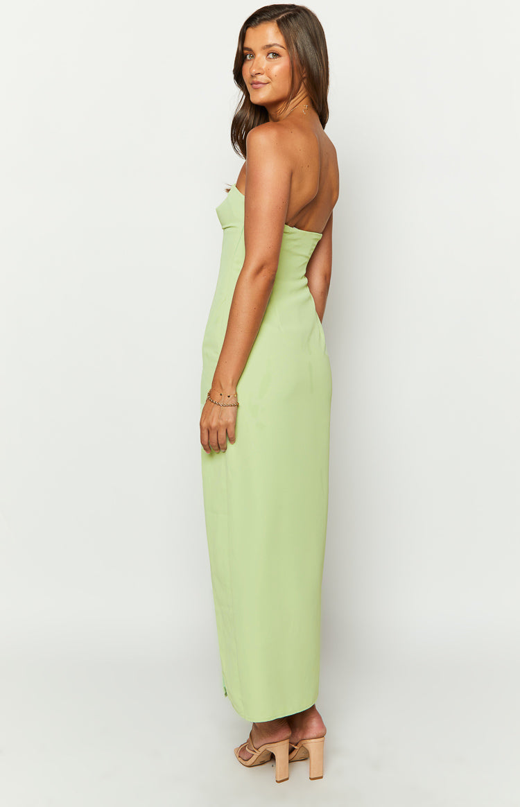 Strapless Straight Neck High Split Column Maxi Dress 5