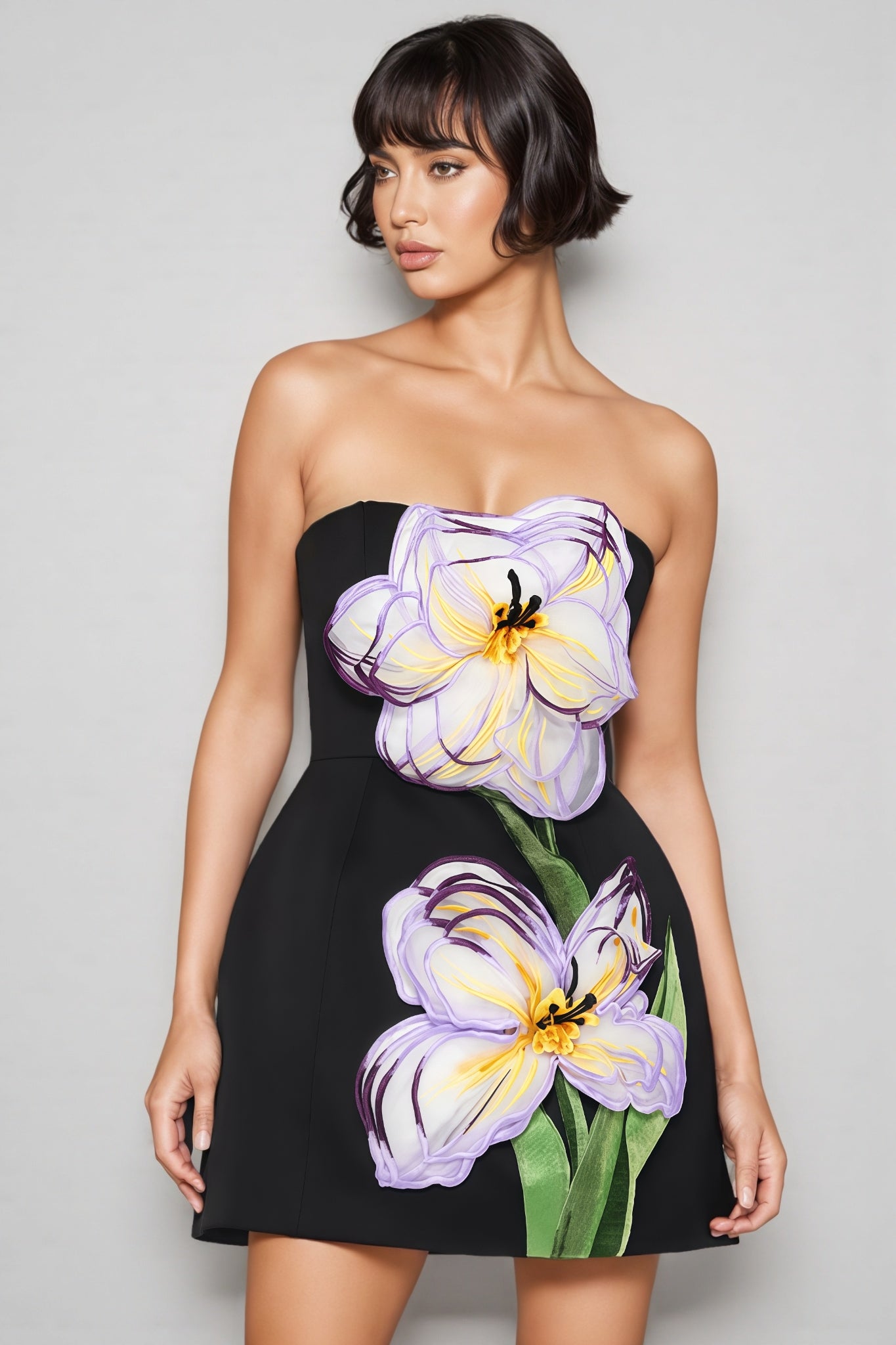 Floral Print Strapless A-Line Mini Dress