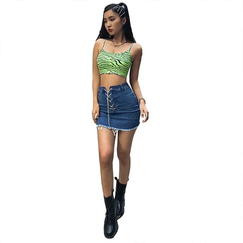 Cropped Striped Leopard Print Sleeveless Crop Tank Top