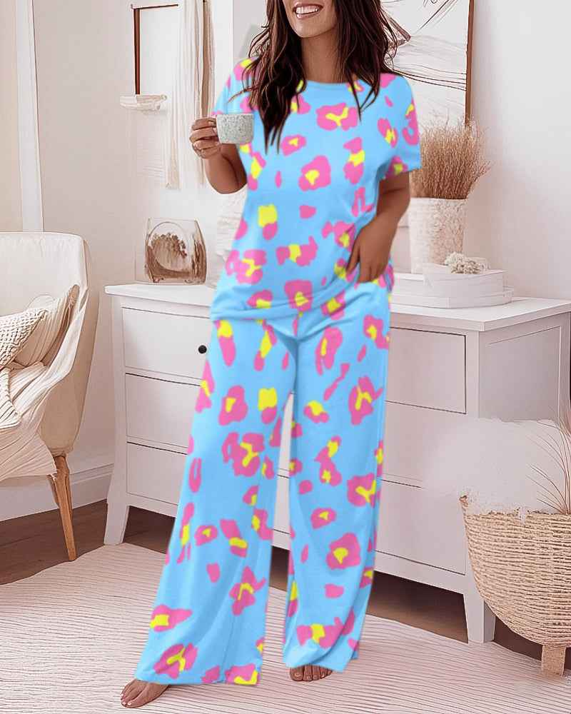 Leopard Print Pajama Set | Soft Fabric & Wide Leg for Ultimate Comfort