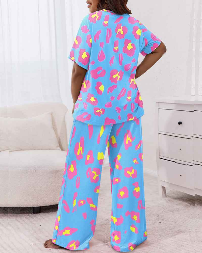 Leopard Print Pajama Set | Soft Fabric & Wide Leg for Ultimate Comfort