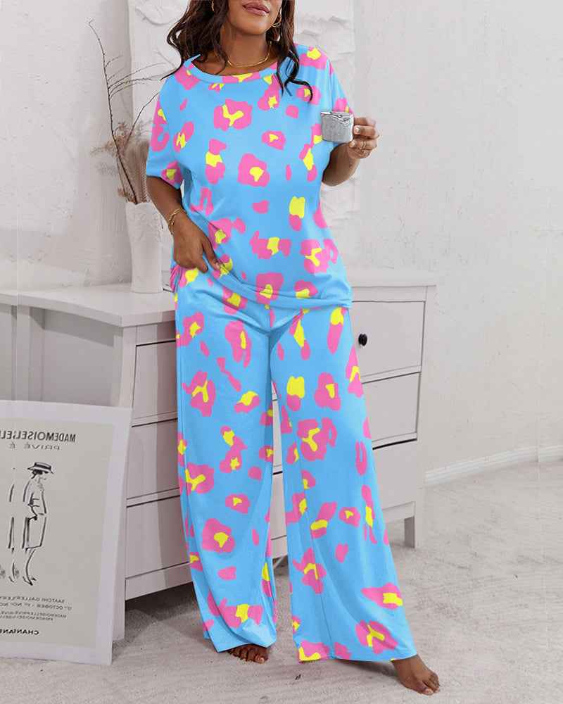 Leopard Print Pajama Set | Soft Fabric & Wide Leg for Ultimate Comfort